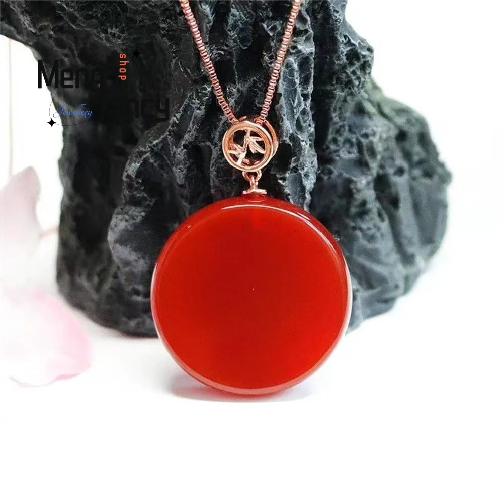 

S925 Silver Natural Red Agate Pendant Charms Fashion Fine Jewelry Luxury Men Women Amulet Mascots Necklace Souvenir Holiday Gift