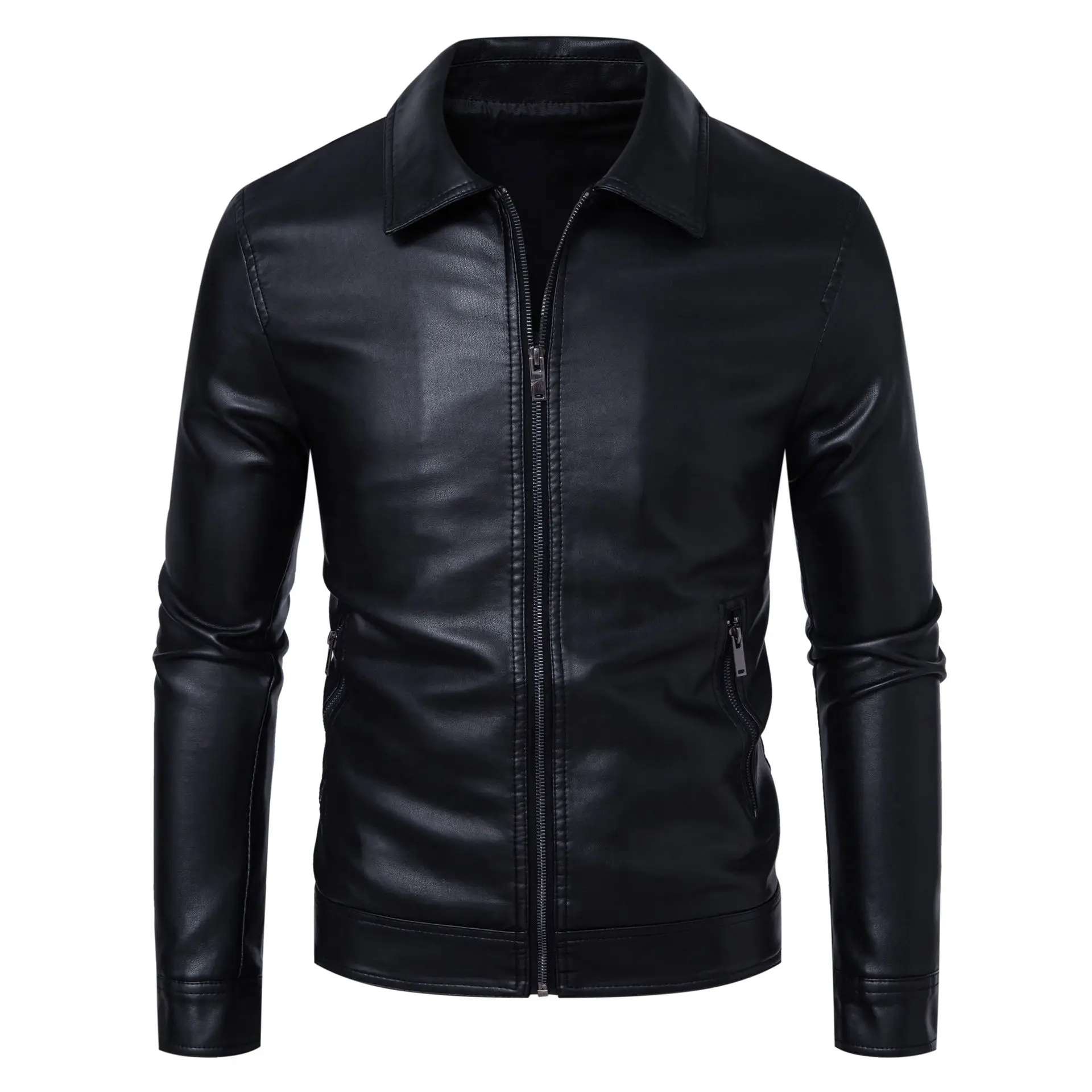 Autumn And Winter Men's Leather Jacket Lapel Light Business Men's Executive Leather Jacket High-end Pilot Cotton Jacket