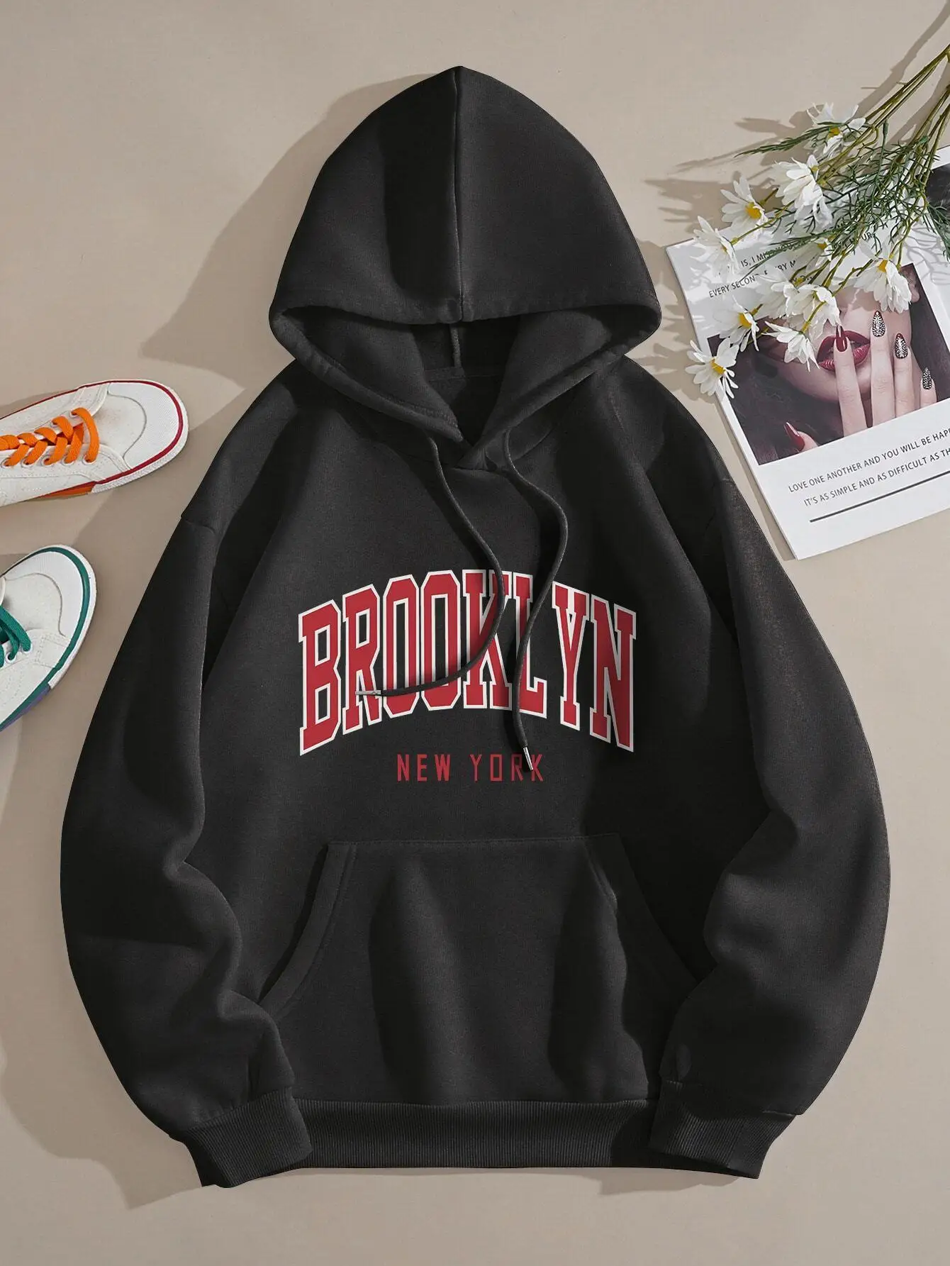 Brooklyn New York Printed Women Hooded Novelty Fashion Hoodies Man Loose Warm All Match Hoody Sport Street Basic Daily Clothes