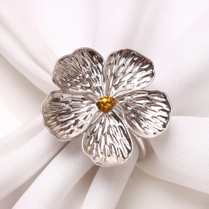 Painted White Flower Napkin Ring White Oil Flower Plant Napkin Ring Buckle Five Petals Flower Plum Napkin Ring Table Decoration