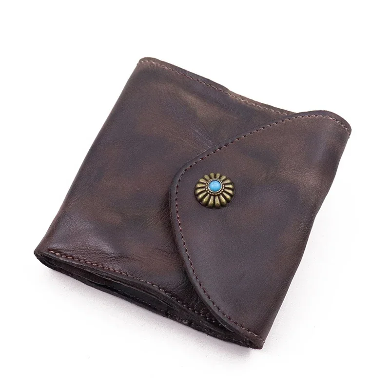 Men's Tri-fold Large Capacity Top Layer Vegetable Tanned Leather Wallet Multifunctional Money Clip