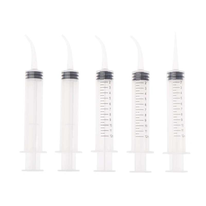 5PCS Disposable Transparent Dental Irrigation Syringe With 12ml Curved Tip Oral Hygiene Tooth Whitening Dentist Instrument