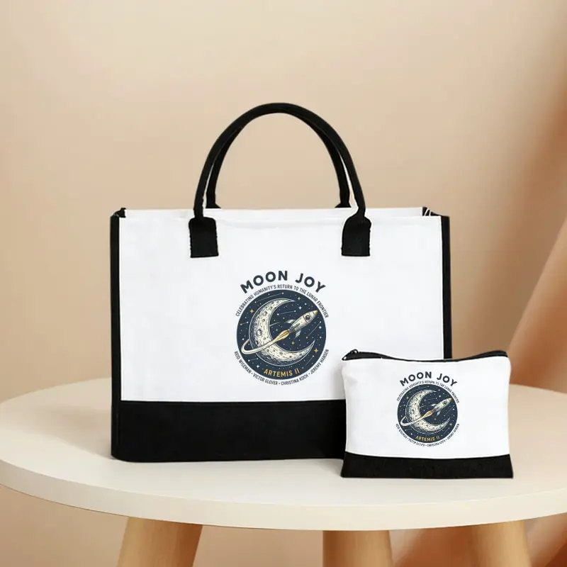 

Moon Joy Artemis Ii Tote Bag and Makeup Bags Combination for Shopping Travel Outdoor Bags Humanity Returns To The Moon Gift