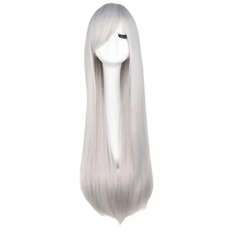 Heißer Verkauf 80cm langes glattes Haar Perücke mit Pony Hitman Reborn-Superbia Squalo Silber weiß Cosplay Kostüm Perücke