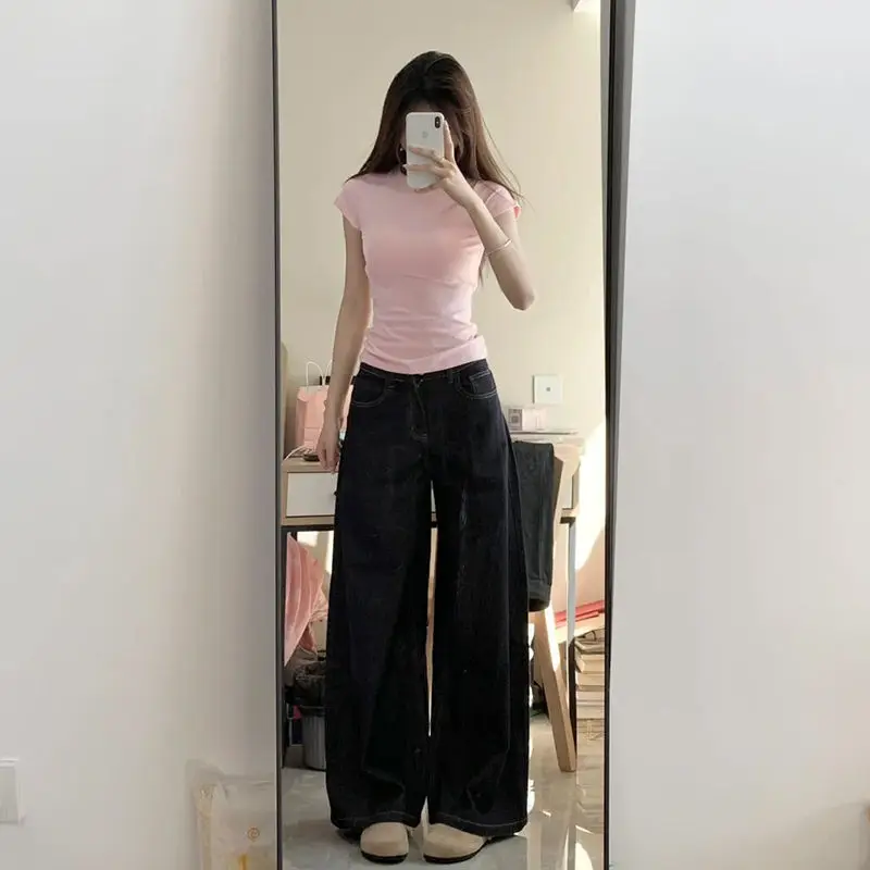 

Pink niche pullover short-sleeve women's top with regular shouldersTShirt2024Summer Slim-Fit Versatile Stretchy Sweet TopinsWind