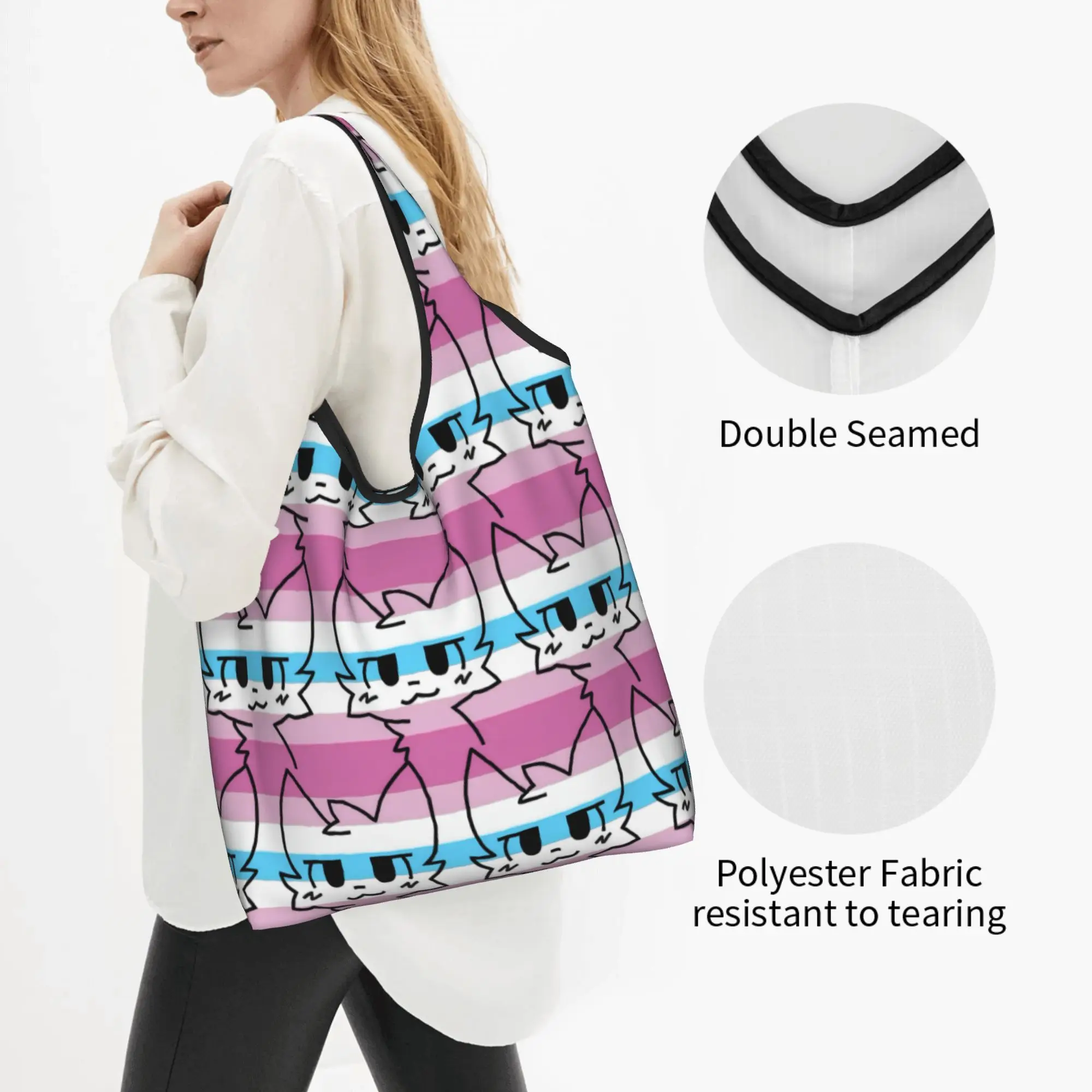 Boykisser Silly Cat Grocery Shopping Bag Fashion Shopper Tote Shoulder Bags Big Capacity Portable Internet Popular Handbag
