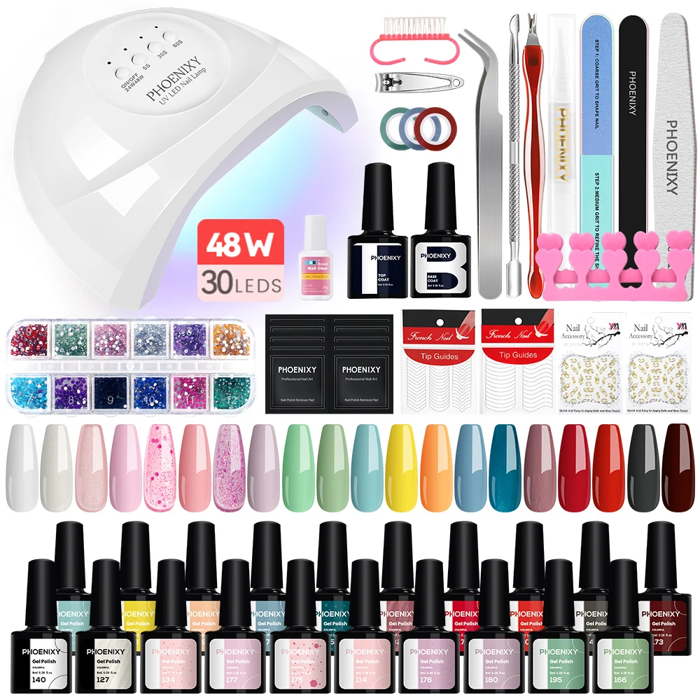 Acrylic Nail Kit Gel Nail Polish with 48/36W UV LED Lamp Dryer Semi Permanent Gel Varnish Professional Nail Art Gel Manicure Kit