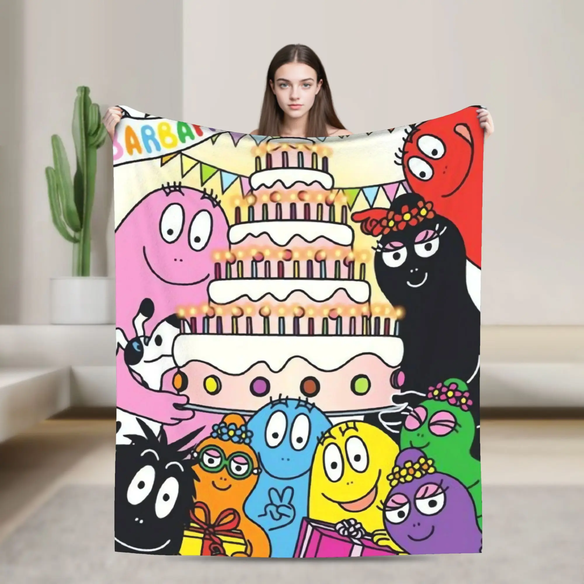 Barbapapa Barbamama Warm Soft Blanket  Airplane Travel Plush Throw Blanket Print Home Decor Flannel Bedspread Sofa Bed Cover
