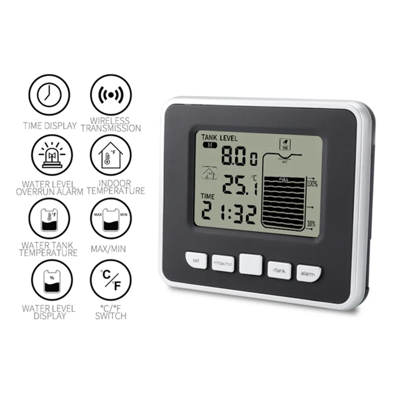 -A89Z Беспроводной ультразвуковой измеритель уровня жидкости в резервуаре для воды Дисплей уровня воды Индикатор низкого заряда батареи + датчик температуры