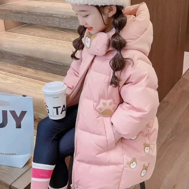 

2025 New Winter Girls' Cotton-Padded Coat with Faux Fur Lining, Extra Thick Insulation, Mid-Length for Kids, Warm Outdoor Jacket