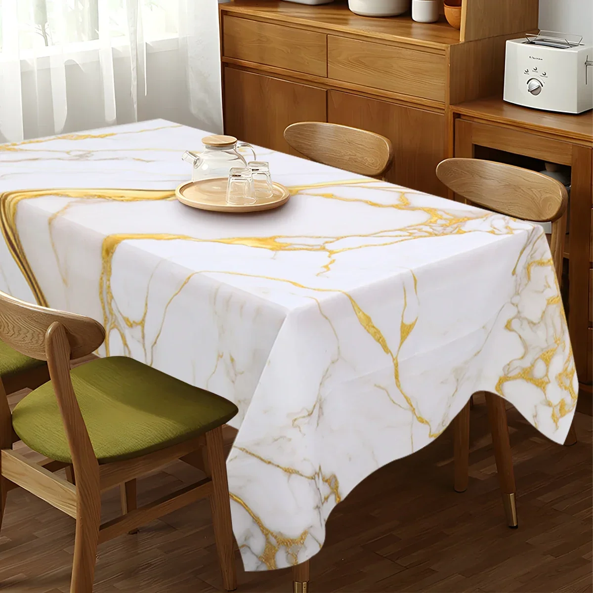 Rectangular Black Gold Marble Tablecloth Blue White Waterproof Dining Table Cover for Dining Table and Wedding Decor
