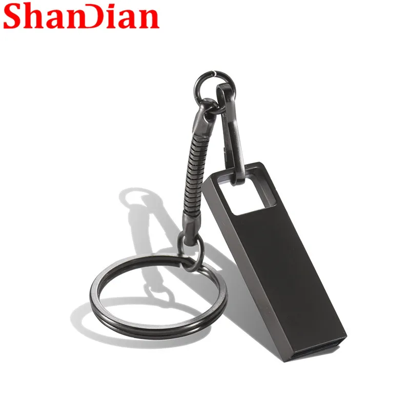 SHANDIAN-سلسلة مفاتيح USB صغيرة ، معدن أسود ، 4 جيجابايت ، 8 جيجابايت ، 16 جيجابايت ، 32 جيجابايت و 64 جيجابايت ، محرك فلاش ، سعة حقيقية ، شعار مخصص 2.0 ، بالجملة