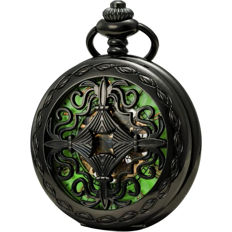 メンズ夜光文字盤手巻き機械式懐中時計付き