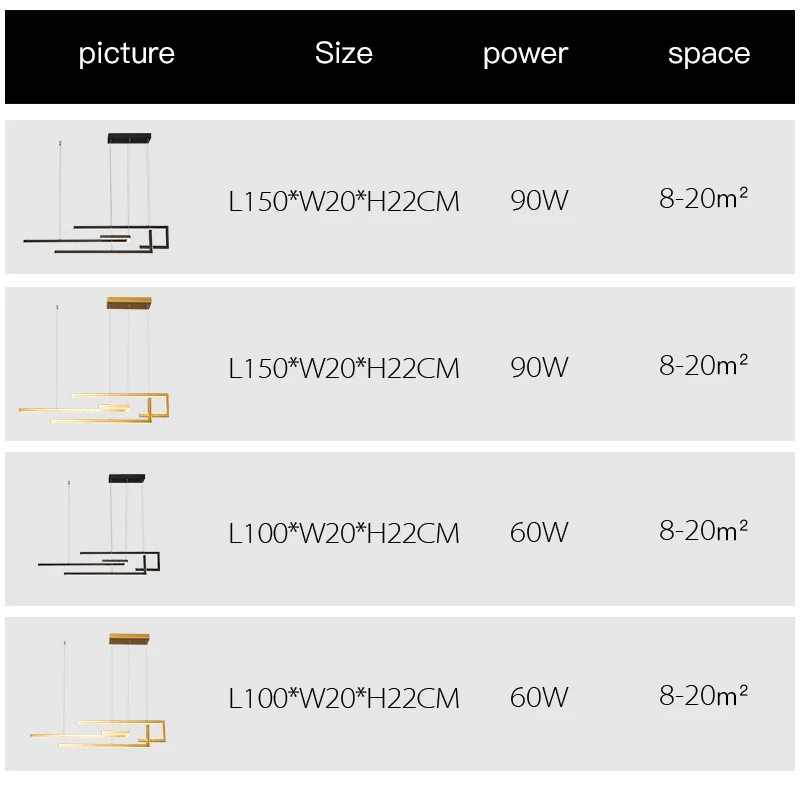 Modern Black Rectangle LED Ceiling Pendant Light Dimmable Hanging Chandelier for Dining Room Kitchen Island Bar Living Room Bedr