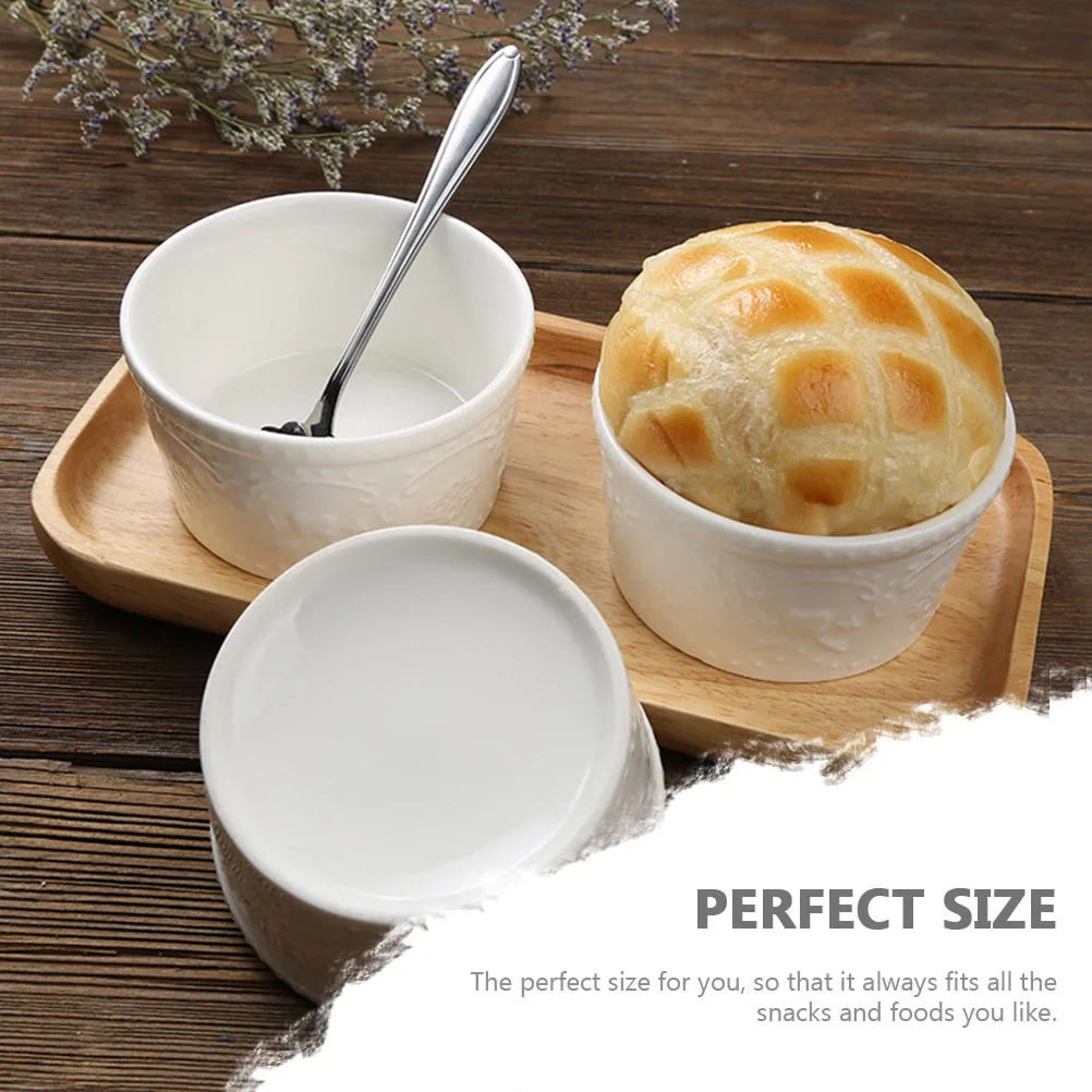 

2Pcs Ceramic Baking Bowls Heat Resistant Kitchen Steamed Egg Pudding Dessert Bowl Multifunctional Fruit Salad Storage