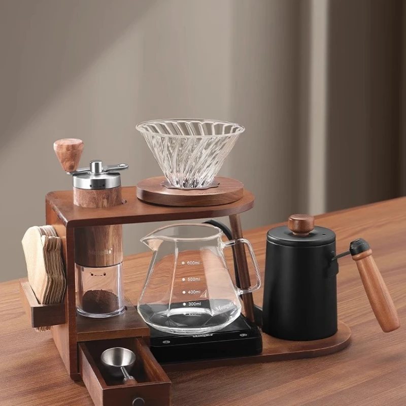

Hand brew coffee pot set, hand grind coffee machine, hand crank storage bracket