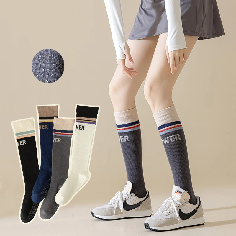 Sports Socks Women\'s Knee And Calf Socks Pure Cotton Running Fitness Yoga Medium Tube Pressure Pure Cotton Knee Length Stockings