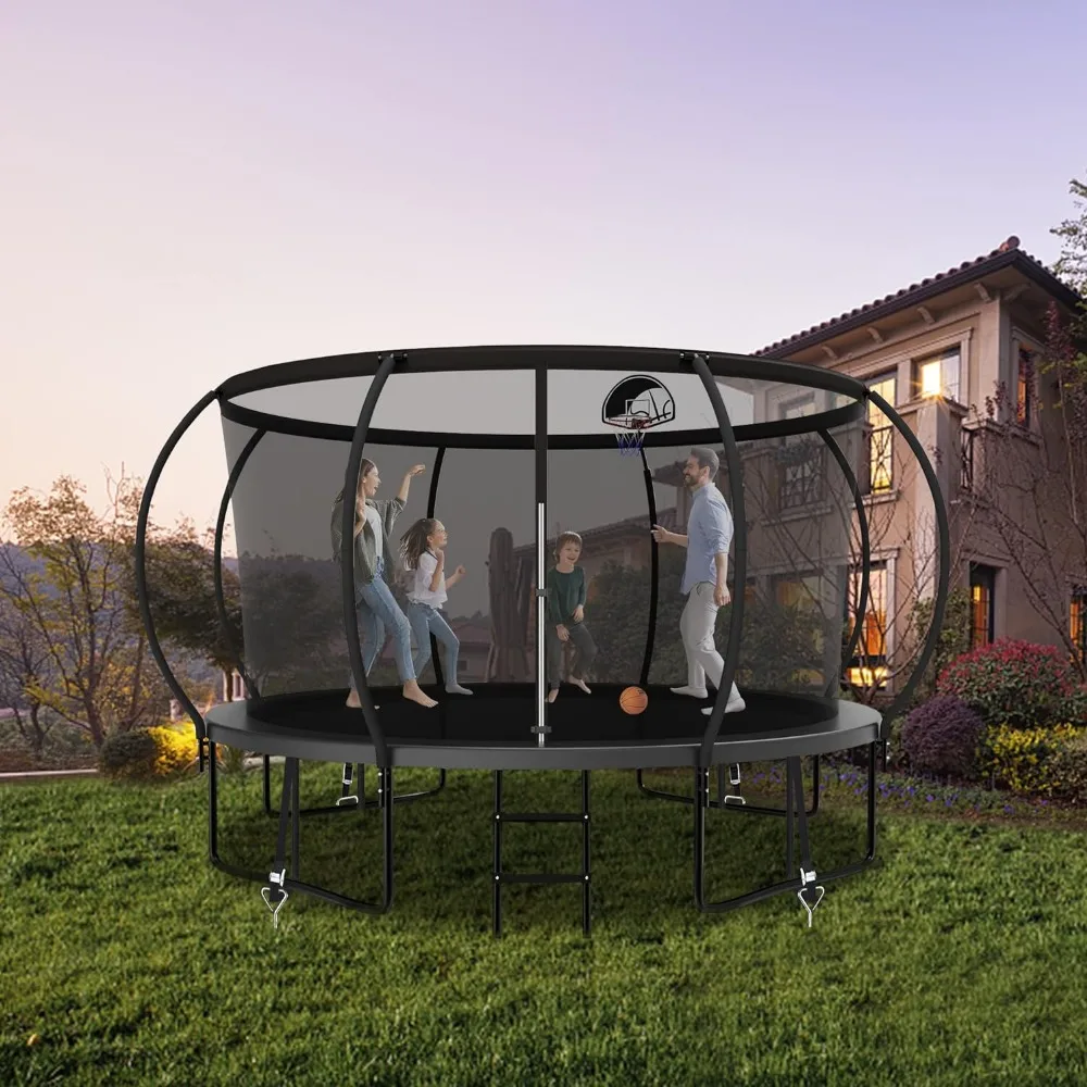 

1500LBS 14 FT Tranpoline for Kids and Adults Tranpoline with Enclosure Net, Wind Stakes, Basketball Hoop