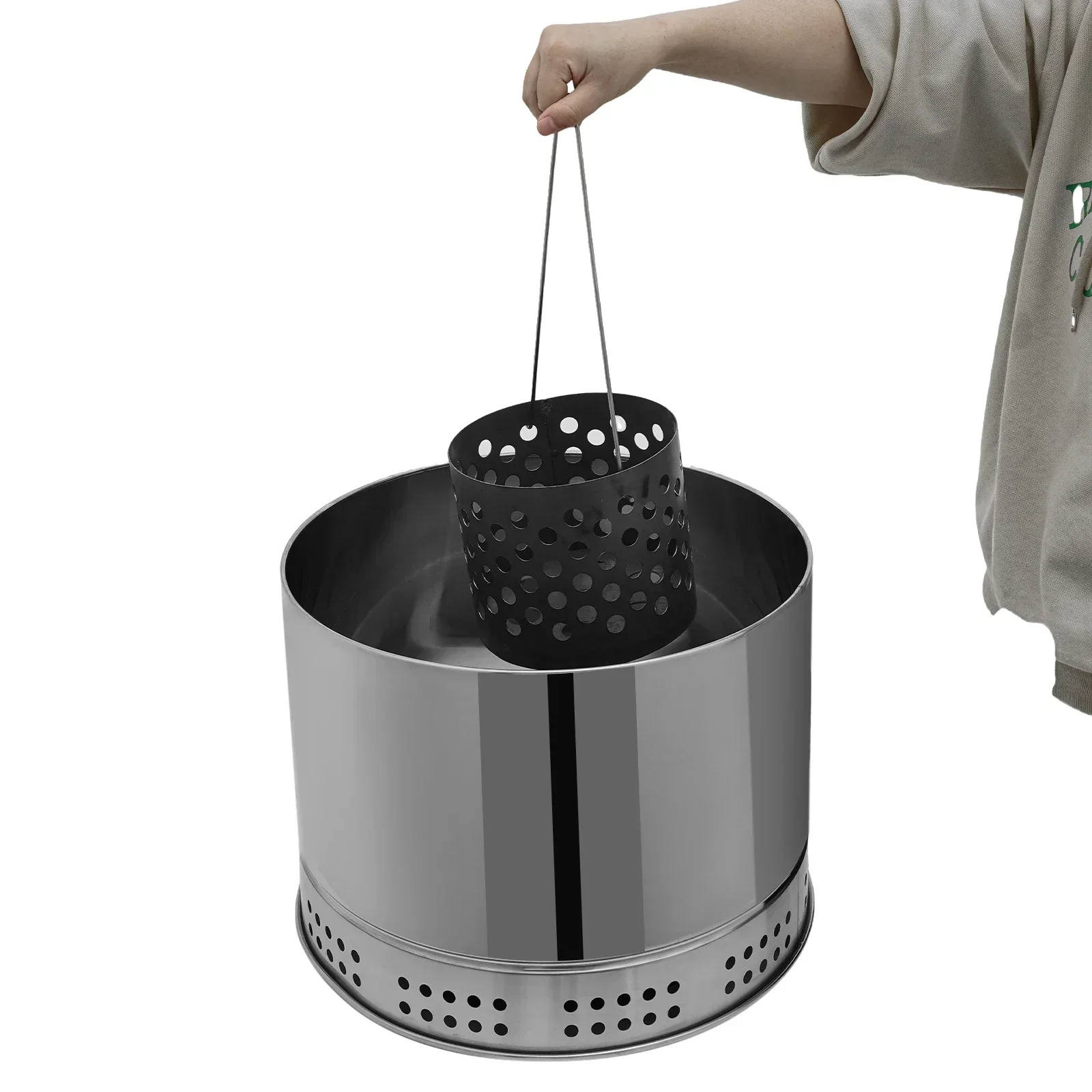 

Stainless Steel Smokeless Barbecue Surround Charcoal Grill, 50 Kabob Skewer Portable Charcoal BBQ Charcoal Barrel Smoker