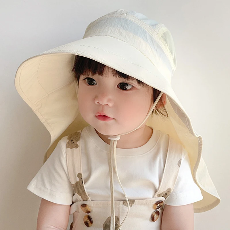 New Quick-Drying Shawl Sun Hat for Boys Girls Large Brim Kids Panama Cap Summer Travel Beach Hats Children Accessories 2-6 Years