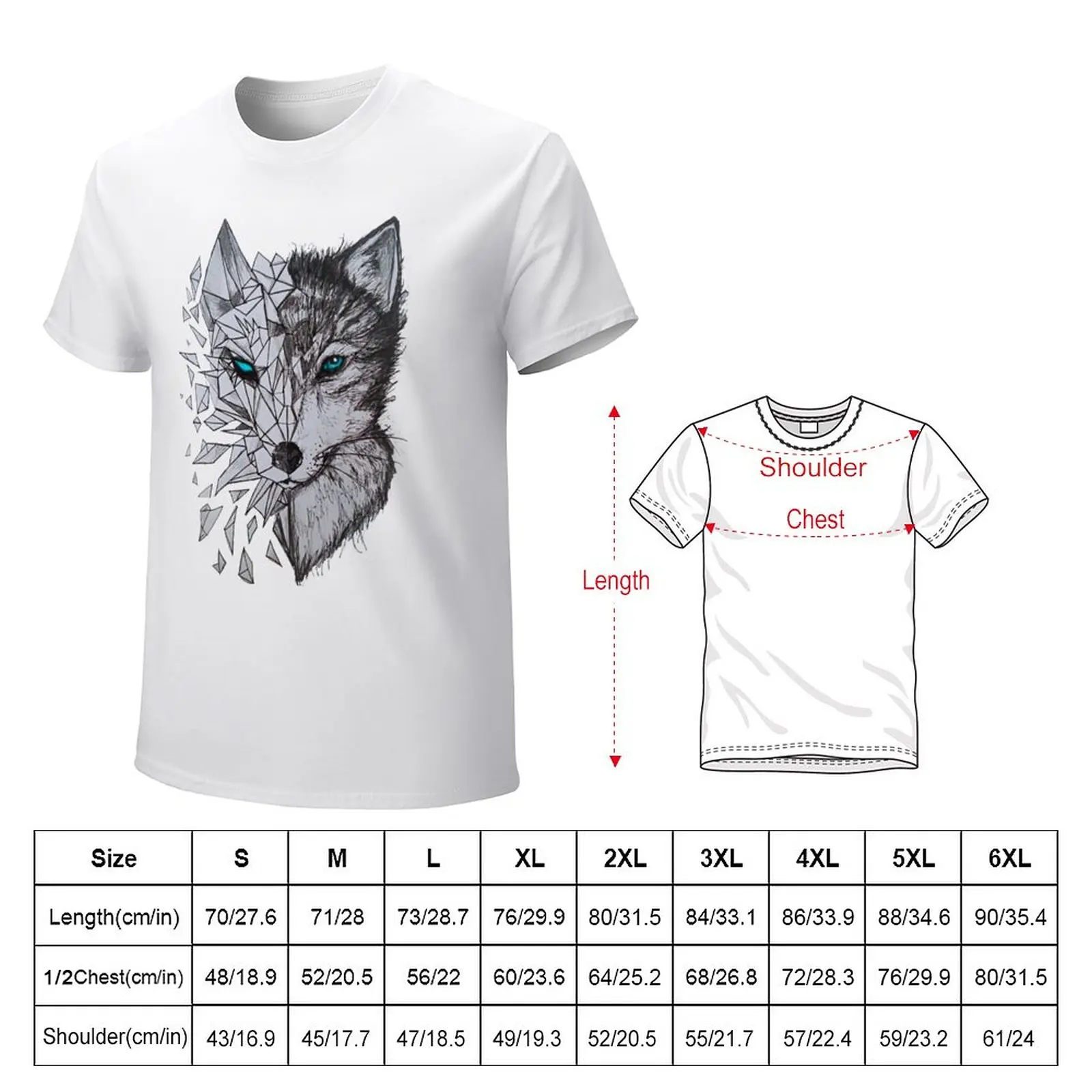 Camiseta de lobo geométrico masculina, top de verão, moda masculina