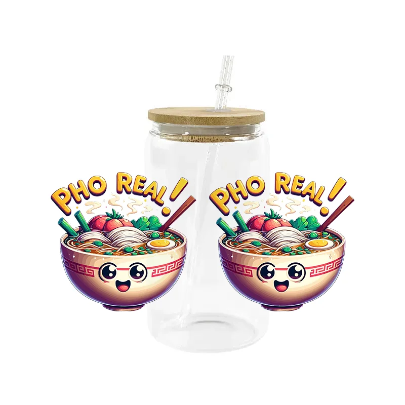 Top Quality 3D Love Noodles Decal 16oz UV DTF Cup Wrap Transfers Stickers Washable Custom Logo DIY Mug Sticker