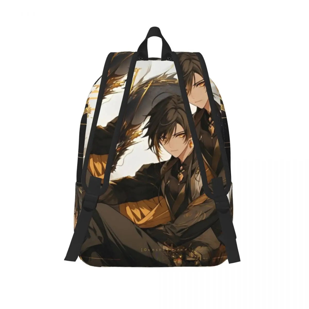 حقيبة ظهر Genshin Impact Zhongli الكلاسيكية مع جيب مدرسة الأعمال أنيمي لعبة الكرتون Daypack الرجال النساء حقائب الكمبيوتر المحمول من القماش