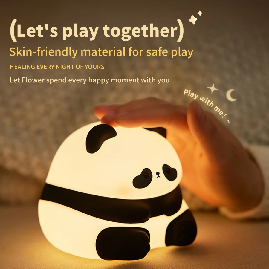 Bedside Led Table Lamp Toddler Kids Bedroom Night Light Squishy Cute Panda USB Rechargeable Mood Light Cool Gifts Nursery Decor