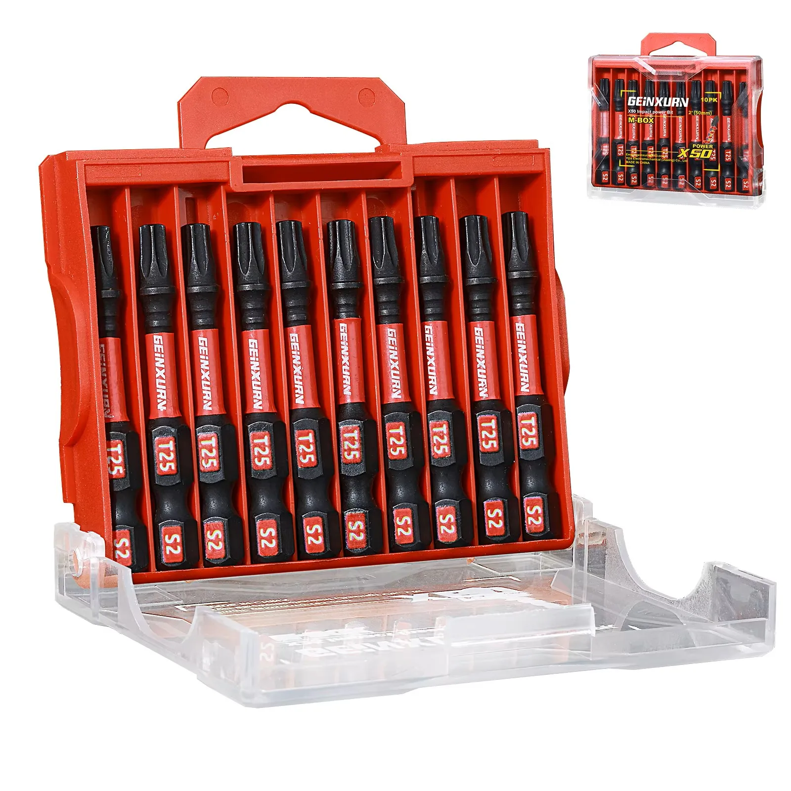 Geinxurn T25 Impact Tough Magnetic #25 Torx Star Bits S2 Alloy Steel With Storage M-Box, Marine Boat Hardware