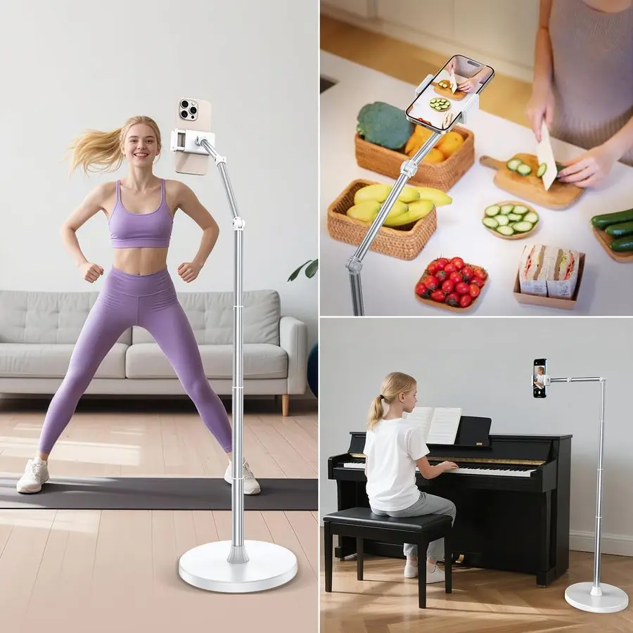 

Phone Mount Floor Phone Holder Stand, Tripod for Recording Cooking Videos, Bedside Adjustable Arm Reading Stand, 360 Rotation Be