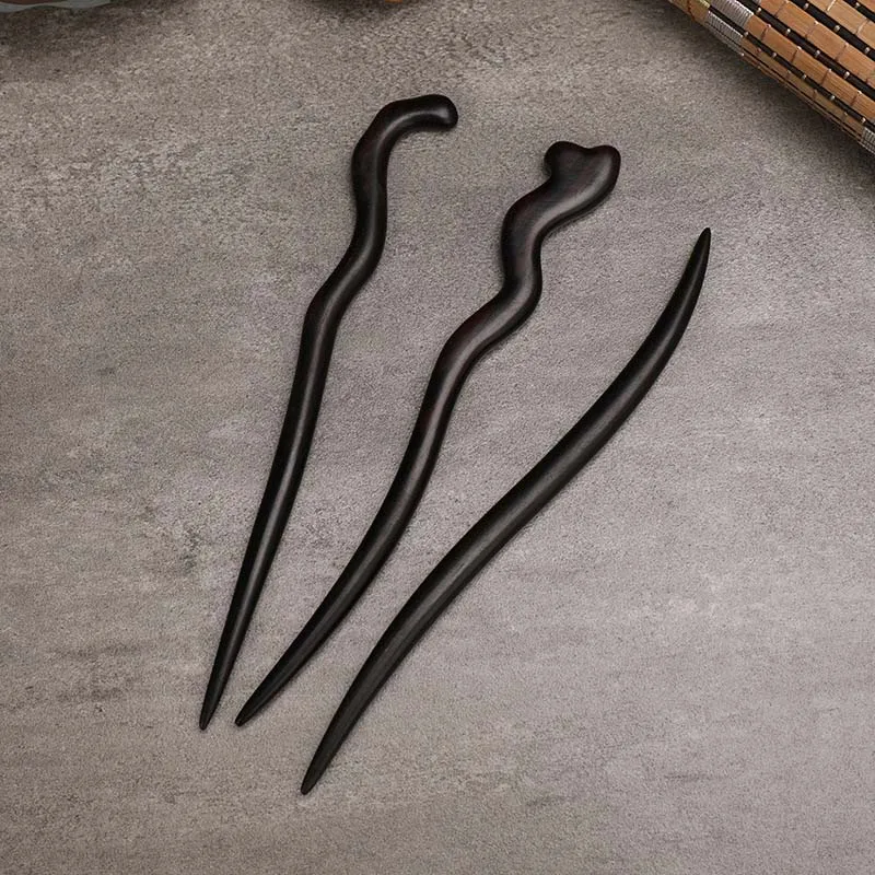 Black Sandalwood Hair Stick Hand Carving Chinese Hairpin Classic Cheongsam Hairpin Forks Antique Style Girl Chignon Hair Clasp image 2