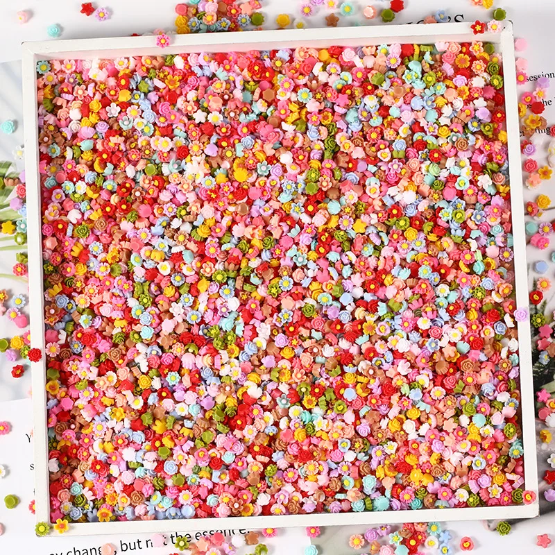 100pcs/Pack 6mm Resin Mini Pastoral Small Flower Patch Beads Refreshing Phone Case Decorative DIY Nail Embellishment Material