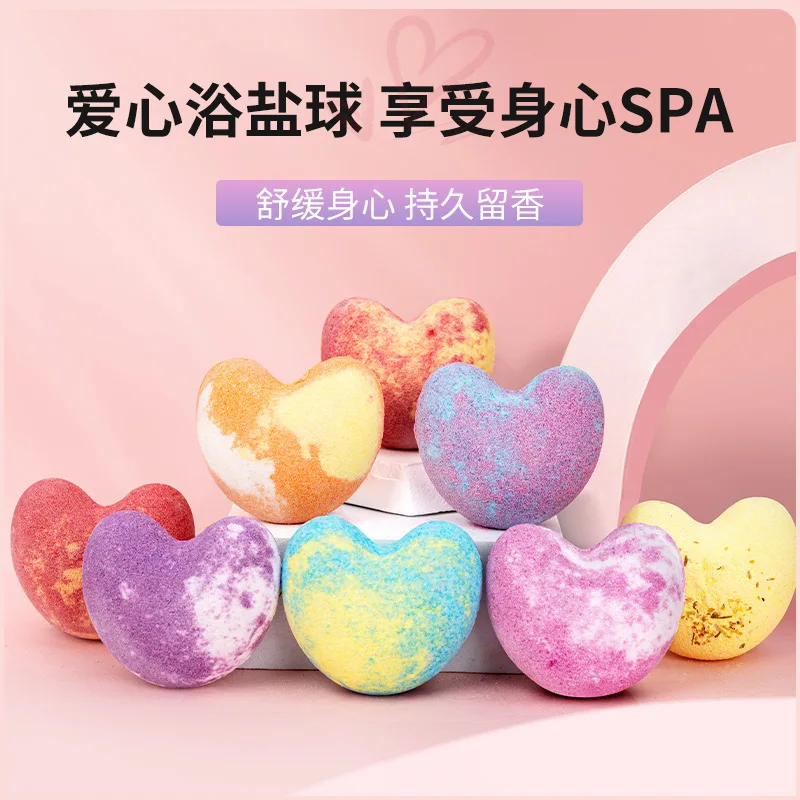 40G Herb Essence Fried Salt Love Heart Bath Salt Lasting Stay Essential Oil Spa Bath Salt Loofah