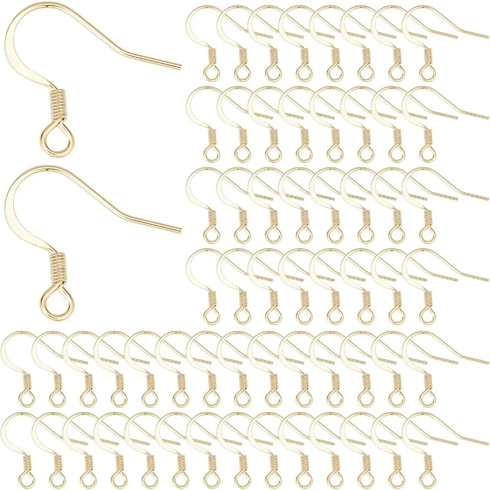 

1 Box 100Pcs 18k Gold Plated Earring Hooks French Ear Hooks Fish Hook Earrings Ear Wires Fishhook Earring Findings for jewellery