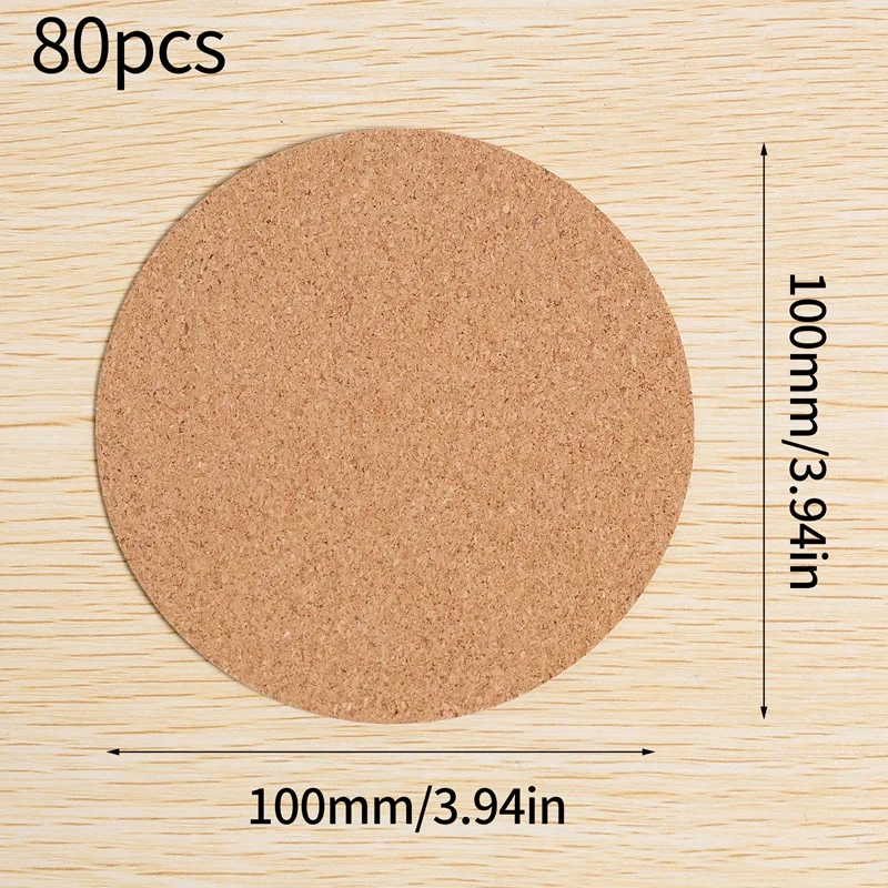 HOT SALE Self-Adhesive Cork Coasters,Cork Mats Cork Backing Sheets For Coasters And DIY Crafts Supplies (80, Round)