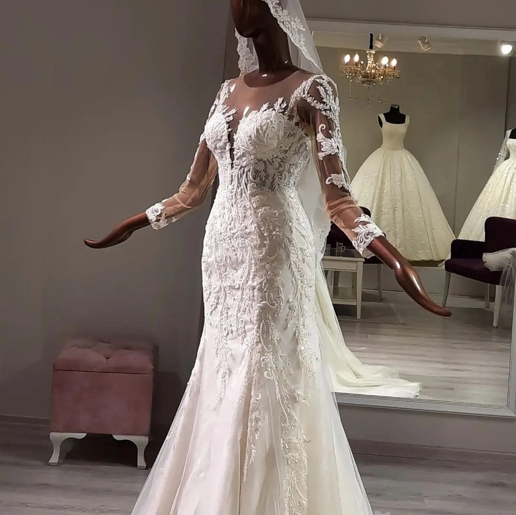 Helen – robe de mariée sirène, col en V profond, manches en dentelle, style Boho, mode bohème, Haute