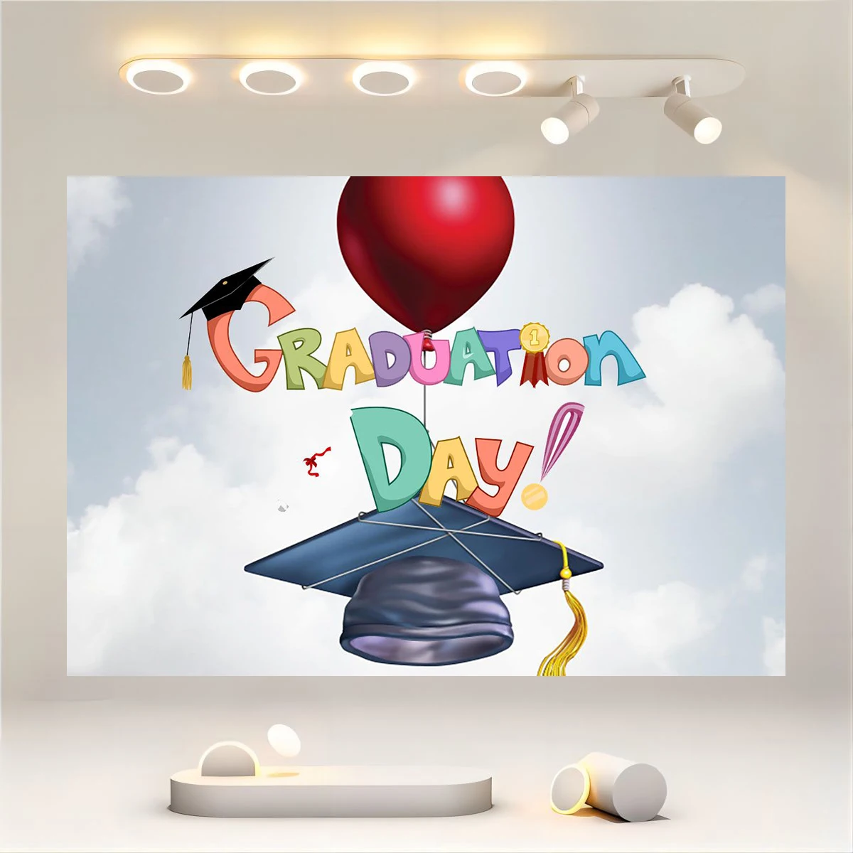 Graduates background, kindergarten congratulates graduates on graduation, school background, dance party decoration