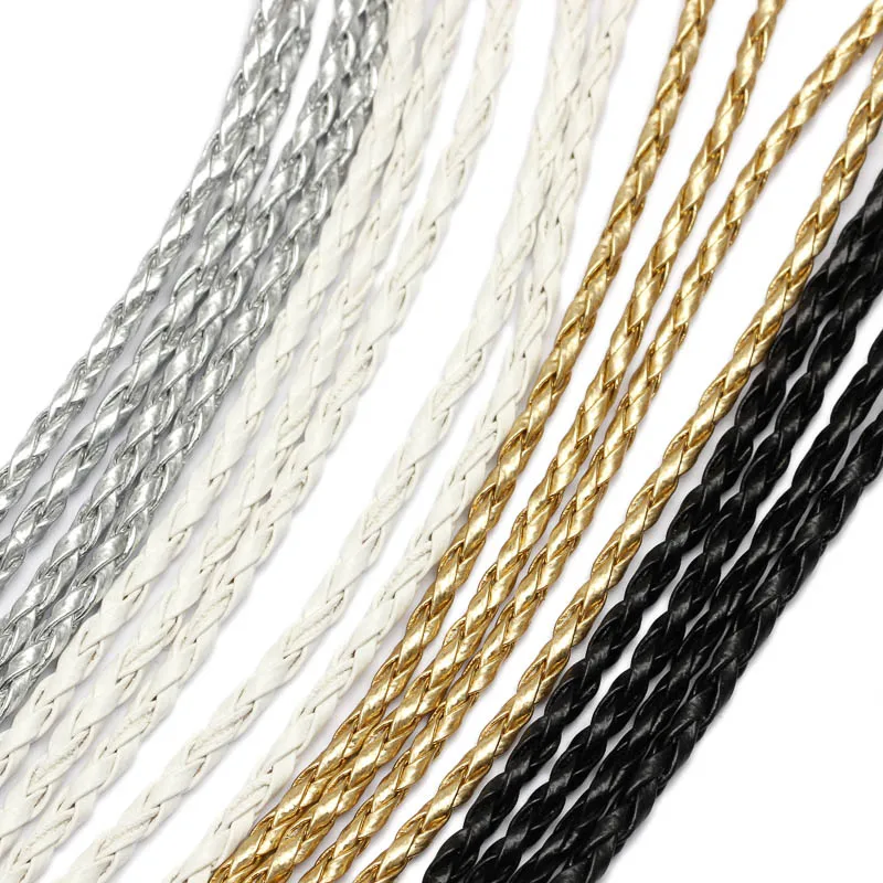 5meter Black/gold/silver Braided PU Leather Bracelet Findings 3mm Round Jewelry Cord String Rope DIY Necklace Bracelet Making