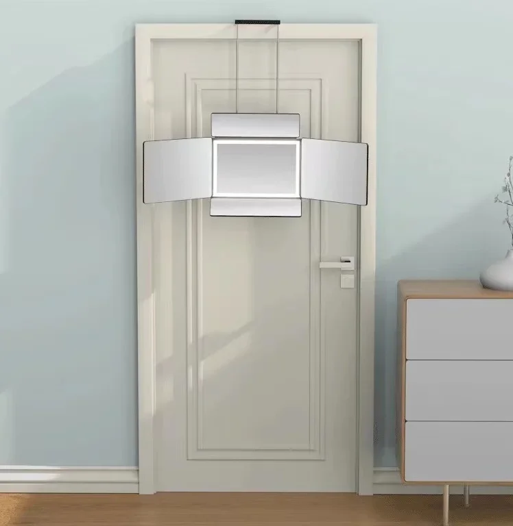 Espelho de maquiagem dobrável de parede de 5 vias com luz LED Espelho cosmético de corte de cabelo automático, espelho de maquiagem para corte automático