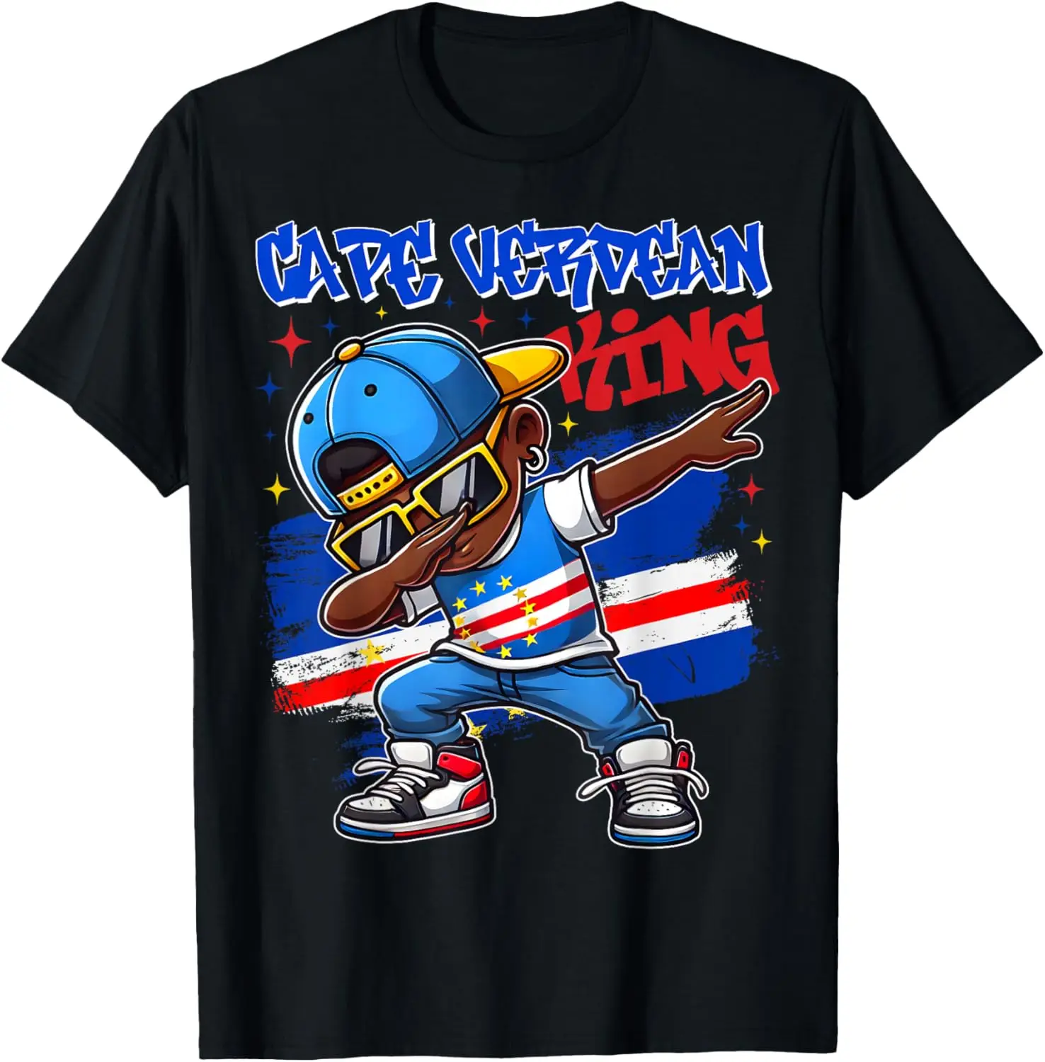 Verdean King Dabbing Cape Verde Flag Pride For Kids T-Shirt 100% Cotton Trendy Y2K Short-Sleeve Tee – Soft, Quick-Drying, &