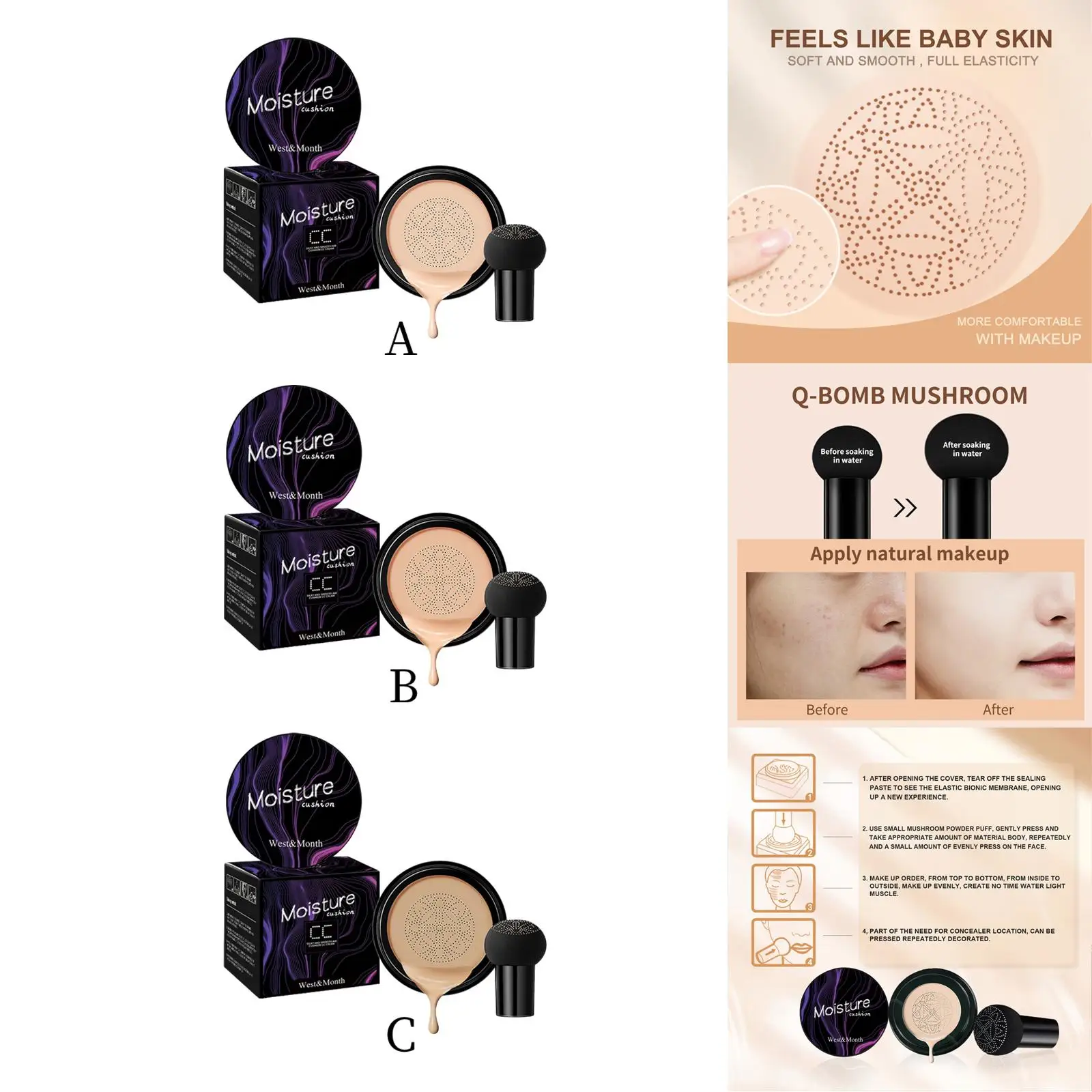 Mushroom Head Air Cushion cc Cream, Foundation Highlighting Conceal Flaws and Invisible Pores