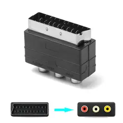 1Pcs Black 21PIN Scart Male Plug To 3RCA Phono Female AV TV Audio Video Adapter Input for PS4 for WII DVD VCR