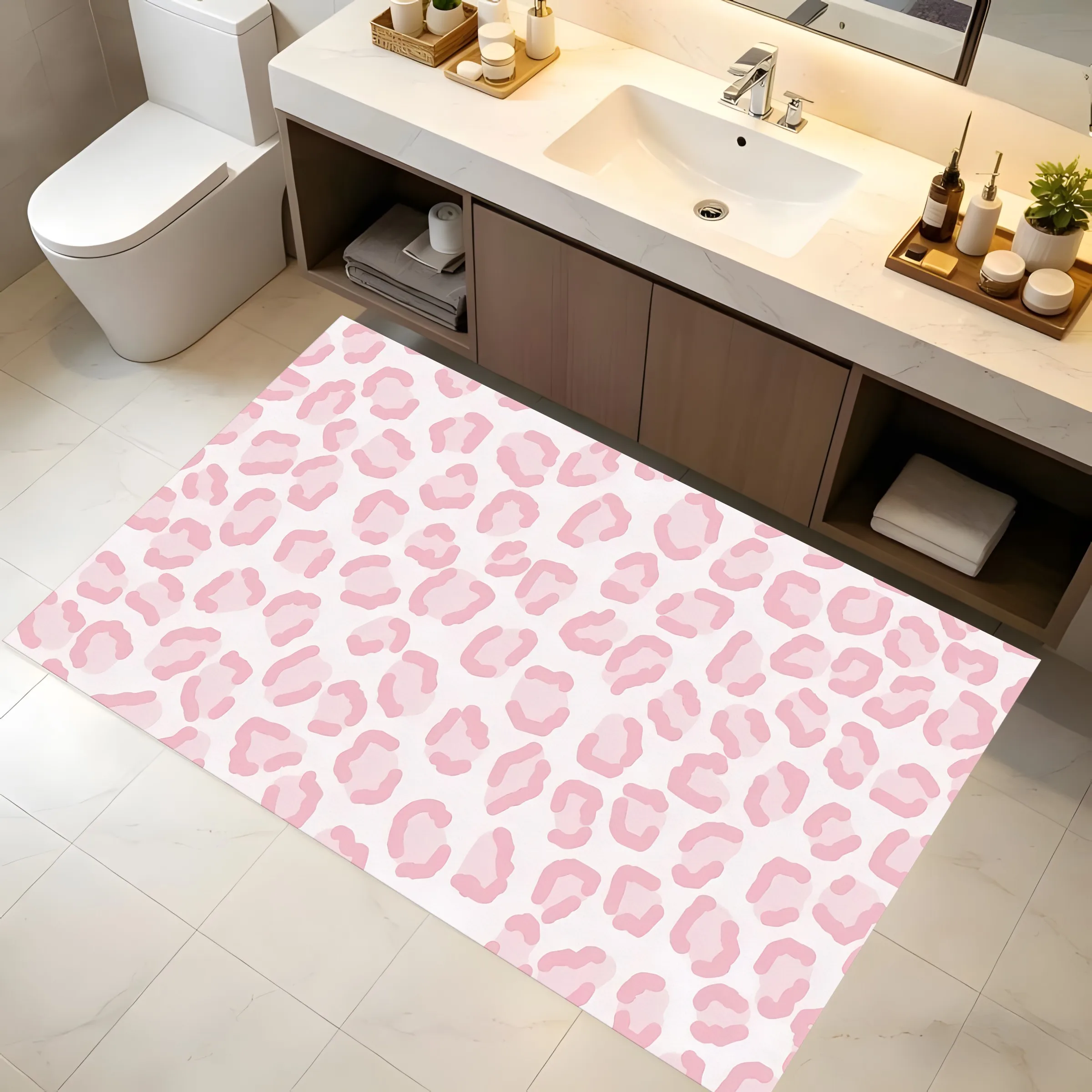 2D Large Light Pink Leopard Print Carpet Sweet Cool Instagram Style Living Room Bedroom Rug