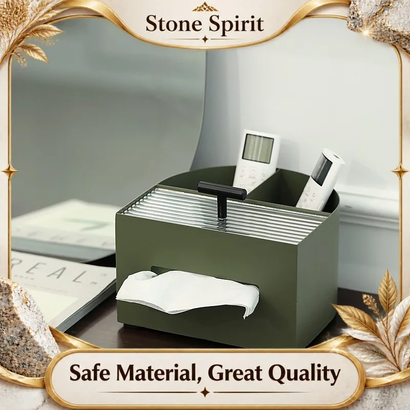 Dark Green Multi-Functional Tissue Box - INS-Style Living Room Remote Organizer, Popular High-End Luxury Tissue Dispenser