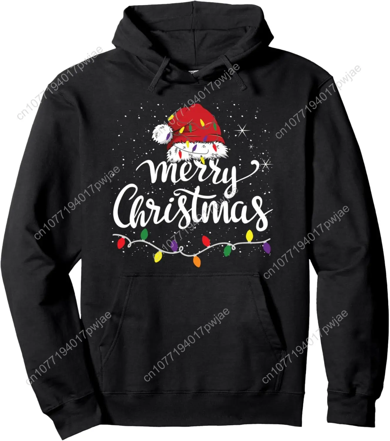 Merry Christmas Lights Red Santa Hat Xmas Family Men Women Pullover Hoodie