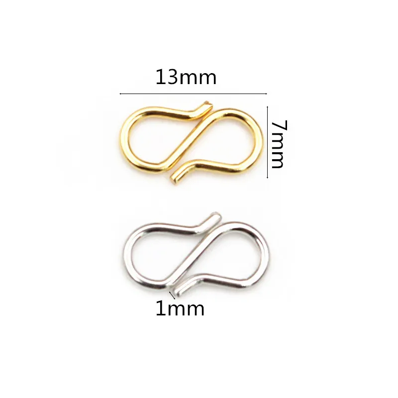 30-50Pcs Stainless Steel Gold Color W/S Shape End Clasps Hooks Chain Connectors For Bracelet Necklace DIY Jewelry Making