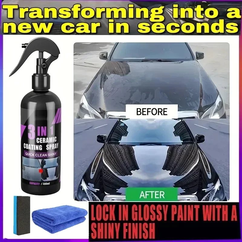 3-in-1 High Protection Fast Car Paint Spray Automatic Hand Paint Color Changing Cleaning Coating Spray 30/100/300ml Accessories