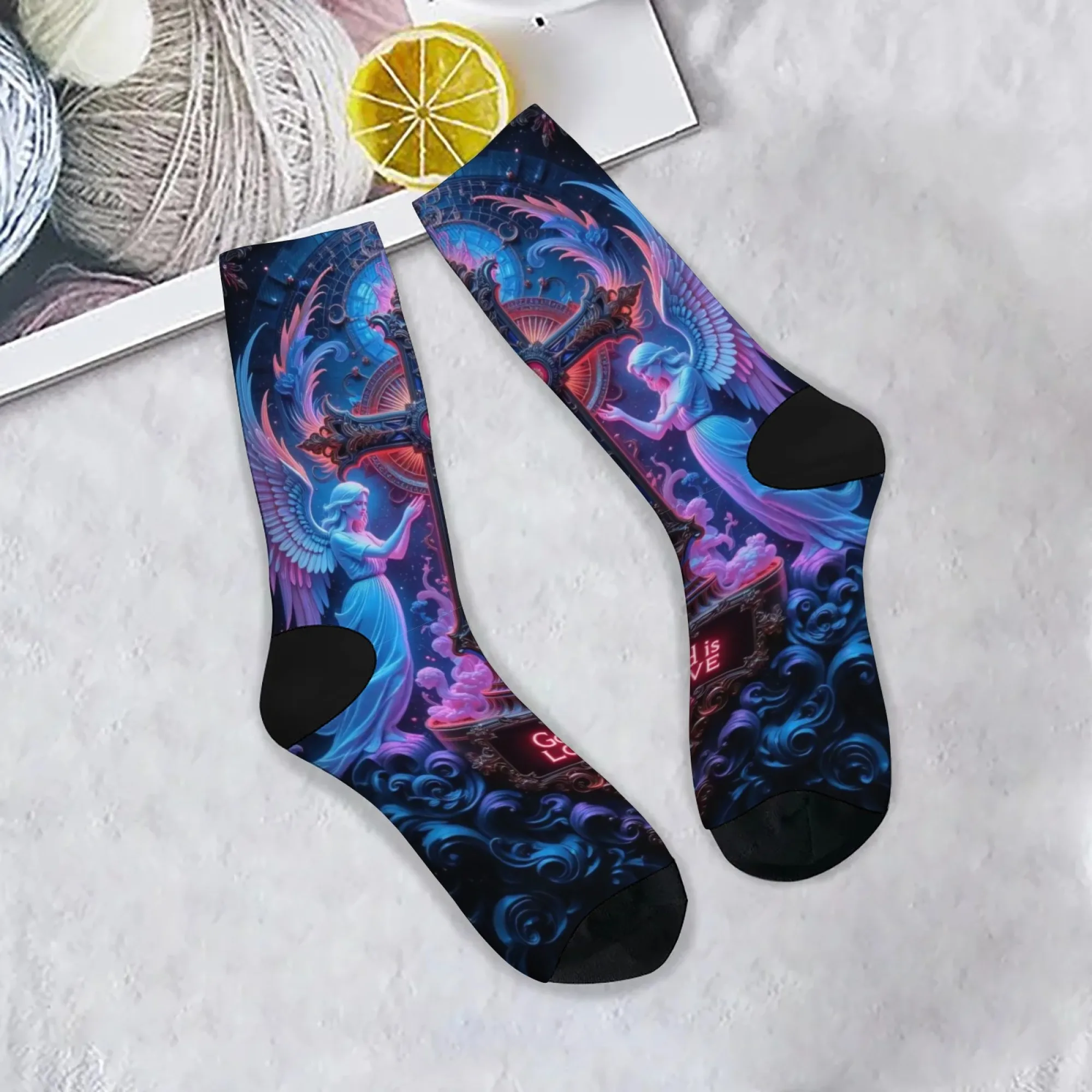 

God is love angel cross men's socks retro style comfortable non-slip fashion casual sports socks novelty funny happy crew socks