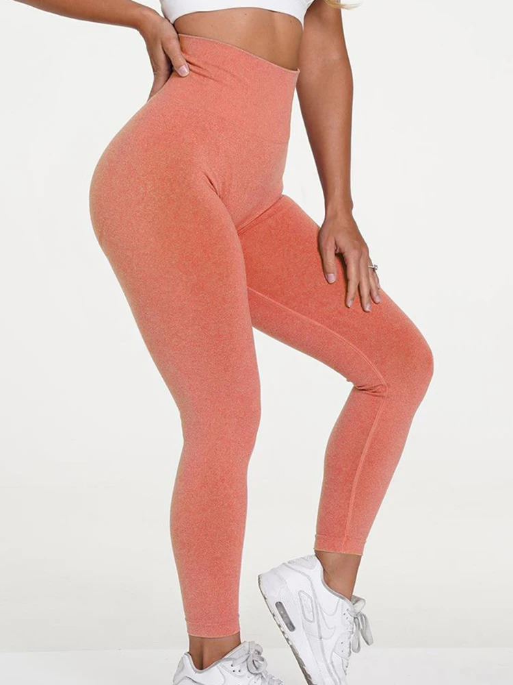 Mallas deportivas para mujer, pantalones de Yoga sin costuras, cintura alta, elásticos, sólidos, para entrenamiento, correr