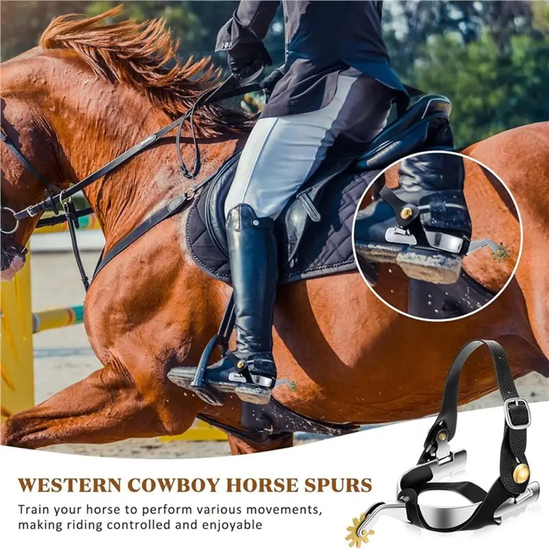 2 Pack Spurs For Cowboy Boots With 2 Pcs Leather Belt And Tie Down Straps For Men, Western English Horse Design